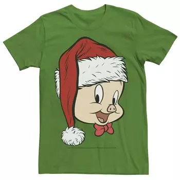 Мужская рождественская футболка с портретом Looney Tunes Porky Pig, шляпа Санта-Клауса Licensed Character