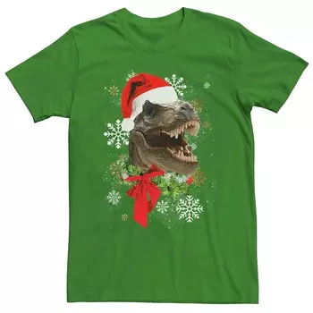 Мужская рождественская футболка T-Rex Santa Hat Licensed Character, цвет Kelly