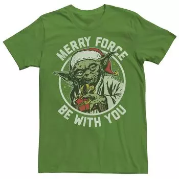 Мужская рождественская футболка Yoda Merry Force Be With You с портретом Star Wars