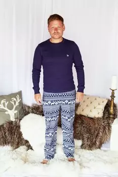 Мужская рождественская пижама с гирляндой и оленями The Little Tailor, синий