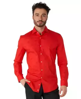 Мужская рождественская рубашка - праздничная рубашка с принтом в виде сосны на пуговицах - узкий крой - темно-синяя - с длинным рукавом OppoSuits, красный