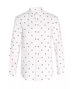 Мужская рождественская рубашка - праздничная рубашка с пуговицами и принтом в виде сосен - приталенный крой - белая - с длинным рукавом OppoSuits, белый