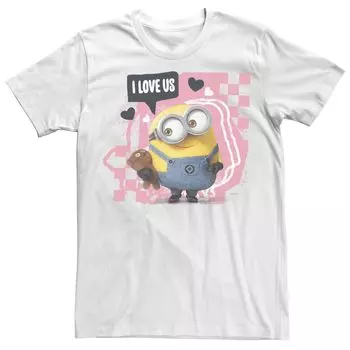 Мужская розовая футболка с портретом в клетку Minions I Love Us Licensed Character