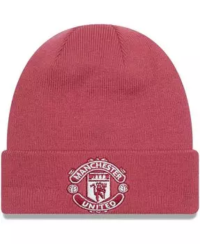 Мужская розовая сезонная вязаная шапка с манжетами Manchester United New Era