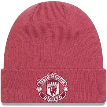 Мужская розовая сезонная вязаная шапка с манжетами New Era Manchester United