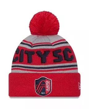 Мужская розовая вязаная шапка с манжетами и помпоном St. Louis City SC Evergreen New Era, черный