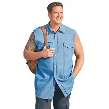 Мужская рубашка больших и высоких размеров Kingsize с застежкой спереди и мускулами в стиле вестерн KingSize, цвет Bleach Denim