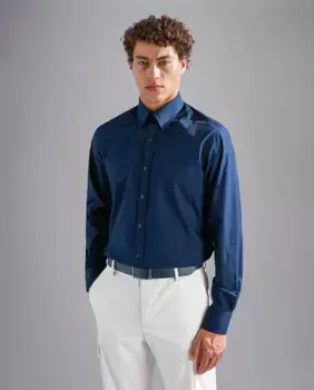 Мужская рубашка больших размеров с длинным рукавом, контрастным внутренним воротником Paul & Shark, темно-синий