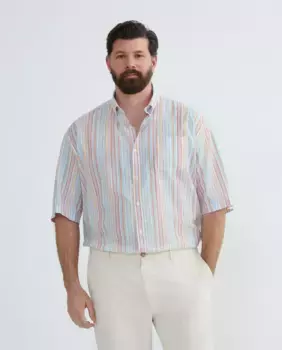 Мужская рубашка больших размеров с коротким рукавом, разноцветные полоски Paul & Shark, мультиколор