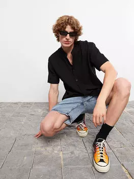 Мужская рубашка большого размера с коротким рукавом и воротником-стойкой Xside