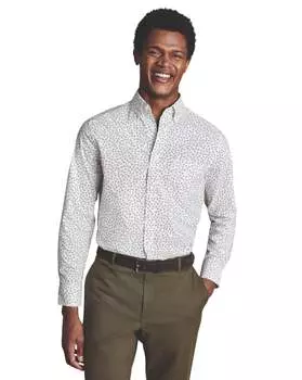 Мужская рубашка Charles Tyrwhitt Slim Fit Semi Cutaway с нескользящим воротником и цветочным геометрическим принтом, белый