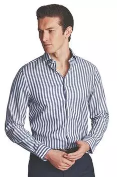 Мужская рубашка Charles Tyrwhitt в широкую полоску из нескользящей саржи с разрезом и одинарным манжетом, синий