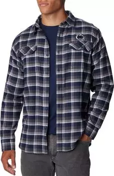 Мужская рубашка Columbia Penn State Nittany Lions в синюю клетку с ракетницей, фланелевая рубашка на пуговицах с длинным рукавом
