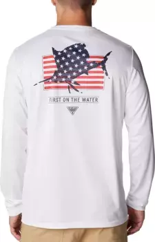 Мужская рубашка Columbia Terminal Tackle PFG Fins and Stripes с длинным рукавом, цвет White/Fins Stripes