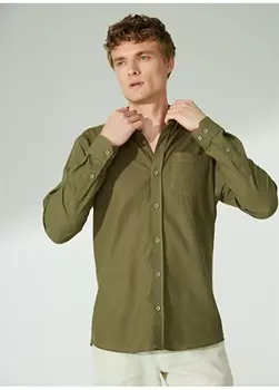 Мужская рубашка цвета хаки с воротником на пуговицах People By Fabrika