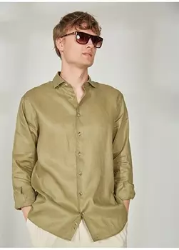 Мужская рубашка цвета хаки Slim Fit с нижним воротником Gmg Frenze