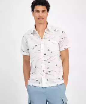 Мужская рубашка Damien с коротким рукавом и абстрактным принтом, смесовая ткань с льном, на пуговицах Sun + Stone, белый