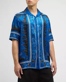 Мужская рубашка для боулинга из вискозы с банданой Off-White, цвет Nautical Blue