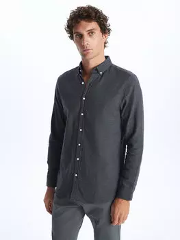 Мужская рубашка Добби Slim Fit с длинным рукавом LCWAIKIKI Classic, антрацит