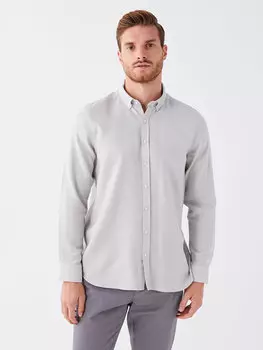 Мужская рубашка Добби Slim Fit с длинным рукавом LCWAIKIKI Classic, камень