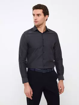Мужская рубашка Добби Slim Fit с длинным рукавом LCWAIKIKI Formal, черный