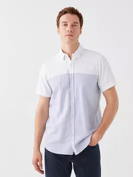 Мужская рубашка Добби Slim Fit с короткими рукавами LCWAIKIKI Classic, средний синий