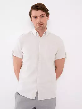 Мужская рубашка Добби Slim Fit с короткими рукавами LCWAIKIKI Classic, бежевый