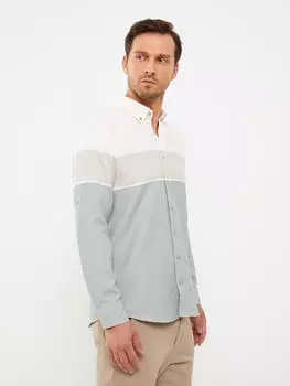 Мужская рубашка Добби стандартного кроя с длинным рукавом LCWAIKIKI Classic, зеленый полосатый