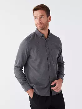 Мужская рубашка Добби стандартного кроя с длинным рукавом LCWAIKIKI Classic, хаки меланж