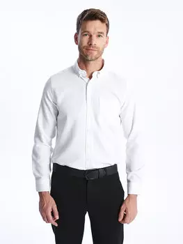 Мужская рубашка Добби стандартного кроя с длинным рукавом LCWAIKIKI Classic, буксе белый