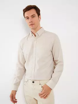 Мужская рубашка Добби стандартного кроя с длинным рукавом LCWAIKIKI Classic, бежевый