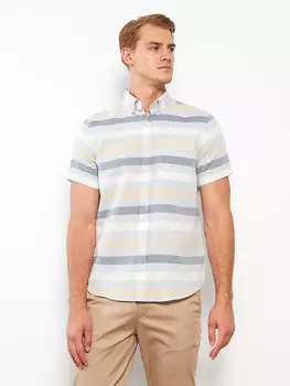 Мужская рубашка Добби стандартного кроя с коротким рукавом в полоску LCWAIKIKI Classic, экрю полосатый