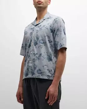 Мужская рубашка Eren Camp с цветочным принтом Officine Generale, цвет Light Blue/Grey