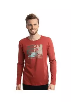 Мужская рубашка Evergreen с длинными рукавами и круглым вырезом, принт «Дункан Крик», 100% хлопок ROADSIGN australia, красный
