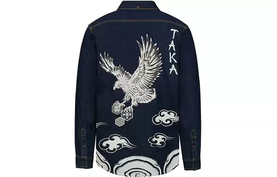 Мужская рубашка EVISU, джинсовая ткань