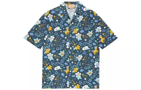Мужская рубашка Gucci, синий/желтый