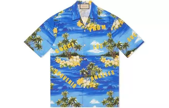 Мужская рубашка Gucci, синий/желтый