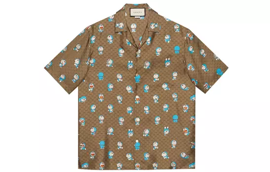 Рубашка мужская Gucci x Doraemon с принтом, коричневый