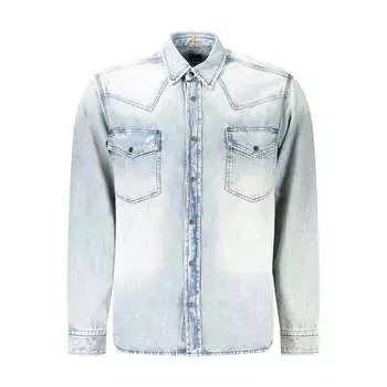 Мужская рубашка Hugo Boss из хлопка синего цвета для мужчин