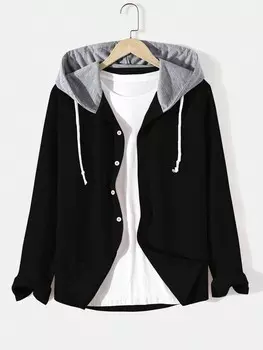 Мужская рубашка Hypemode с капюшоном, цветными блоками, 2 в 1, 1 шт Manfinity, черный