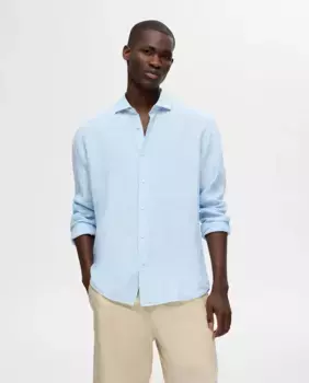 Мужская рубашка из 100% льна с длинным рукавом Selected, светло-голубой