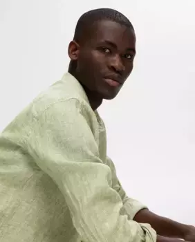 Мужская рубашка из 100% льна с длинным рукавом Selected, светло-зеленый