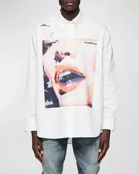 Мужская рубашка из эластичного поплина с графическим рисунком PURPLE, цвет White