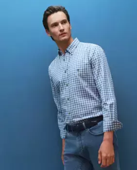 Мужская рубашка из брашированной ткани классического рисунка Dustin, синий
