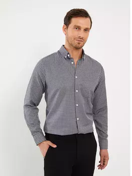 Мужская рубашка из габардина в клетку с длинным рукавом стандартного кроя LCWAIKIKI Formal, темно-серый плед