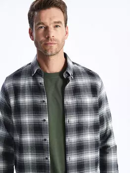 Мужская рубашка из габардина в клетку с длинным рукавом стандартного кроя LCWAIKIKI Classic, черный плед