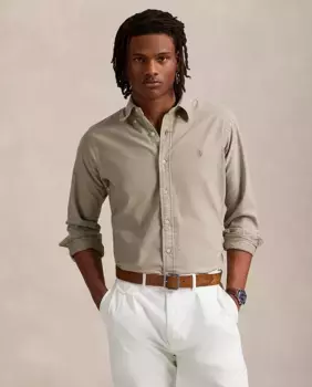Мужская рубашка из хлопка, прямого кроя Polo Ralph Lauren, оливковый