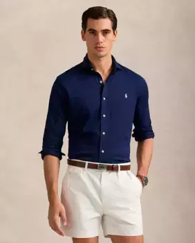 Мужская рубашка из хлопка, прямого кроя Polo Ralph Lauren, тёмно-синий