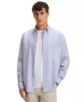 Мужская рубашка из хлопка с добавлением эластана, плотного плетения, классического кроя Hugo Boss, синий