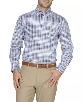 Мужская рубашка из хлопка стрейч с длинными рукавами в разноцветную клетку Tailorbyrd, синий